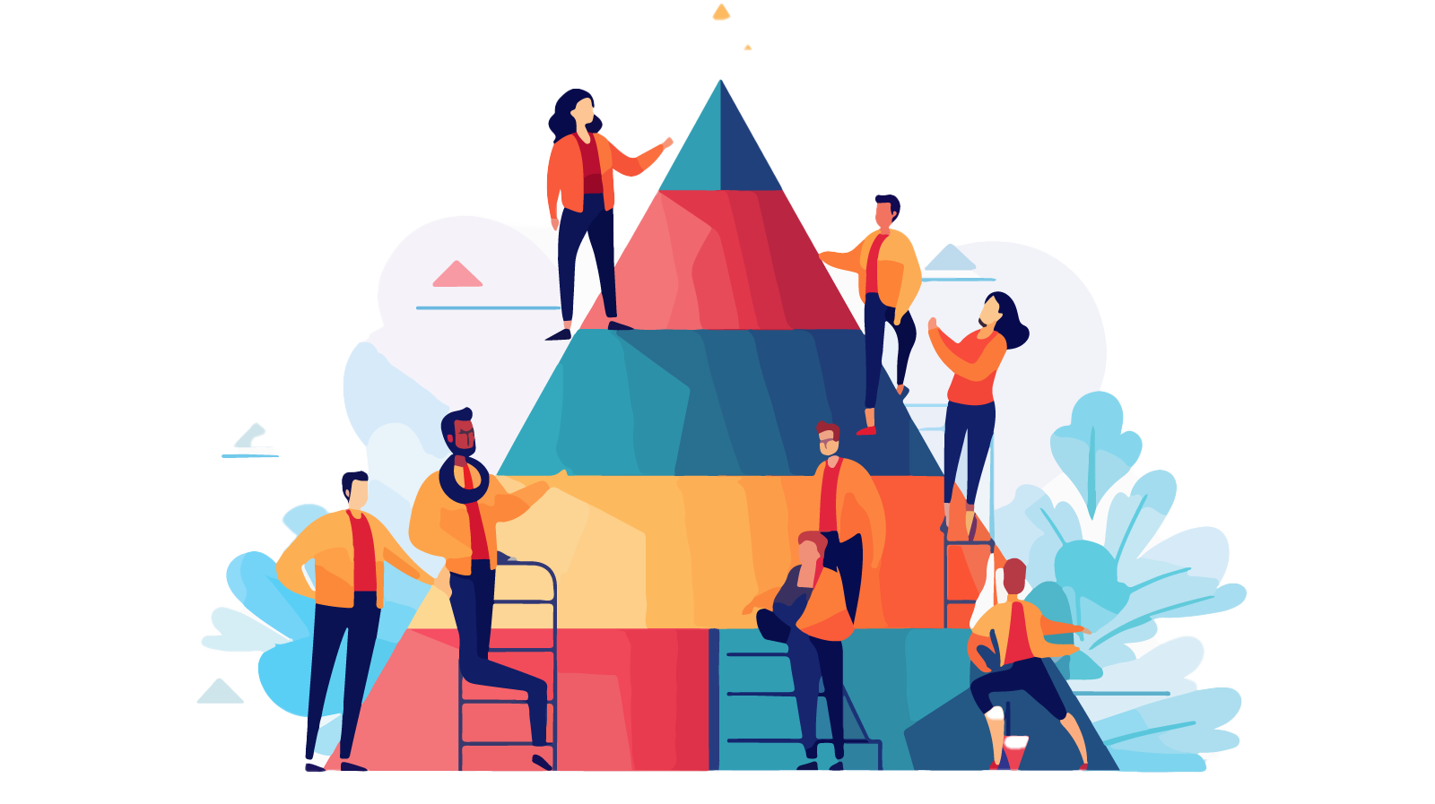 A pyramid depicting people moving up